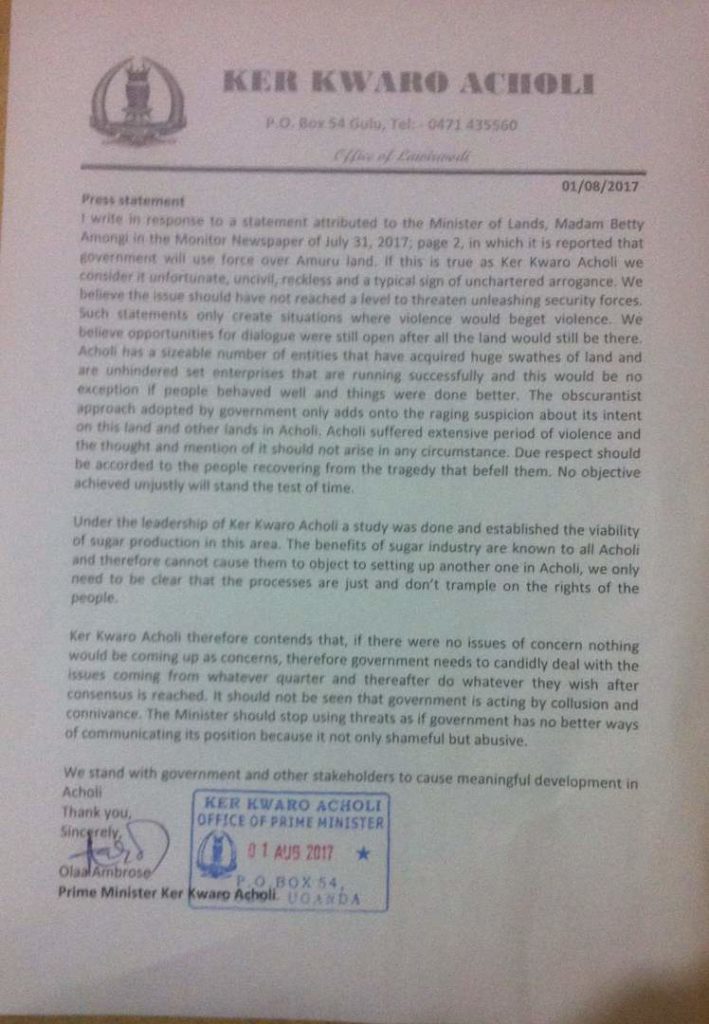 Acholi Cultural Institution Issues Strongly Worded Statement On Forceful Amuru Land Demarcation